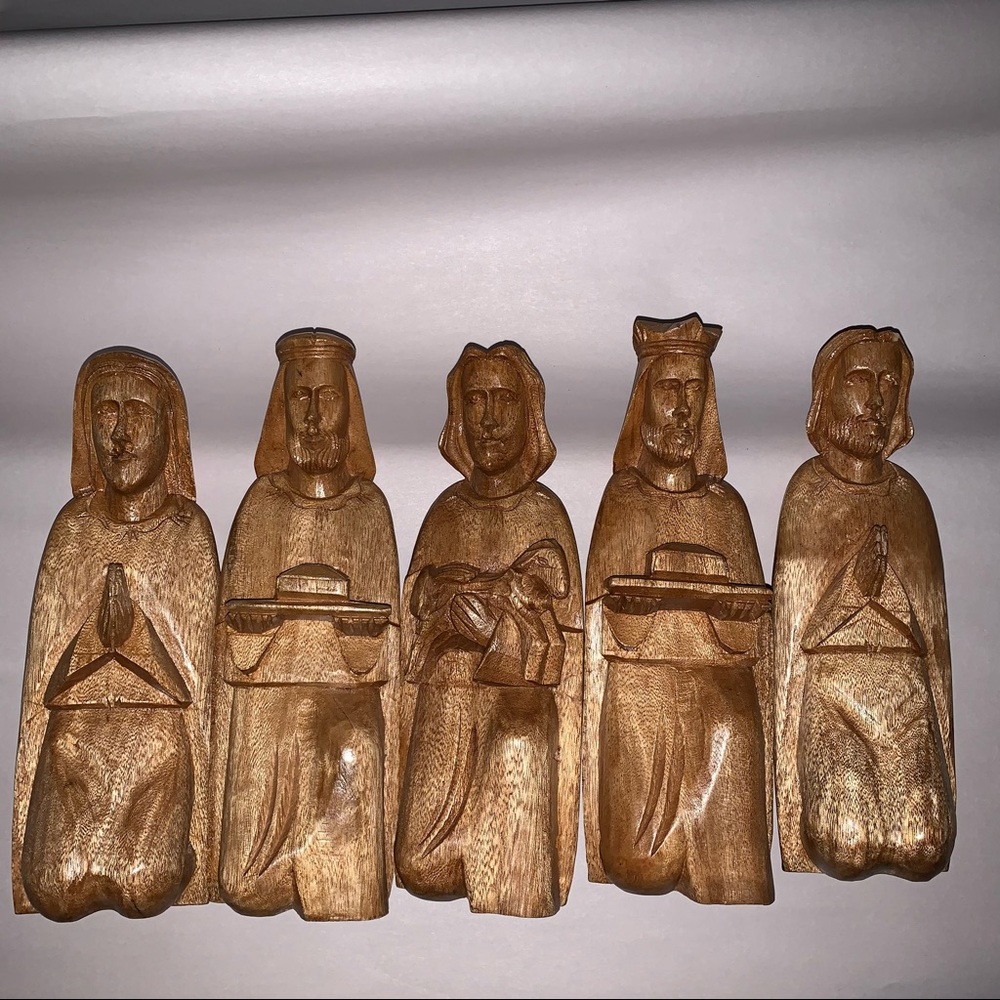 NATIVITY FIGURINES hand carved hardwood Joseph Mary 2 Kings Shepherd